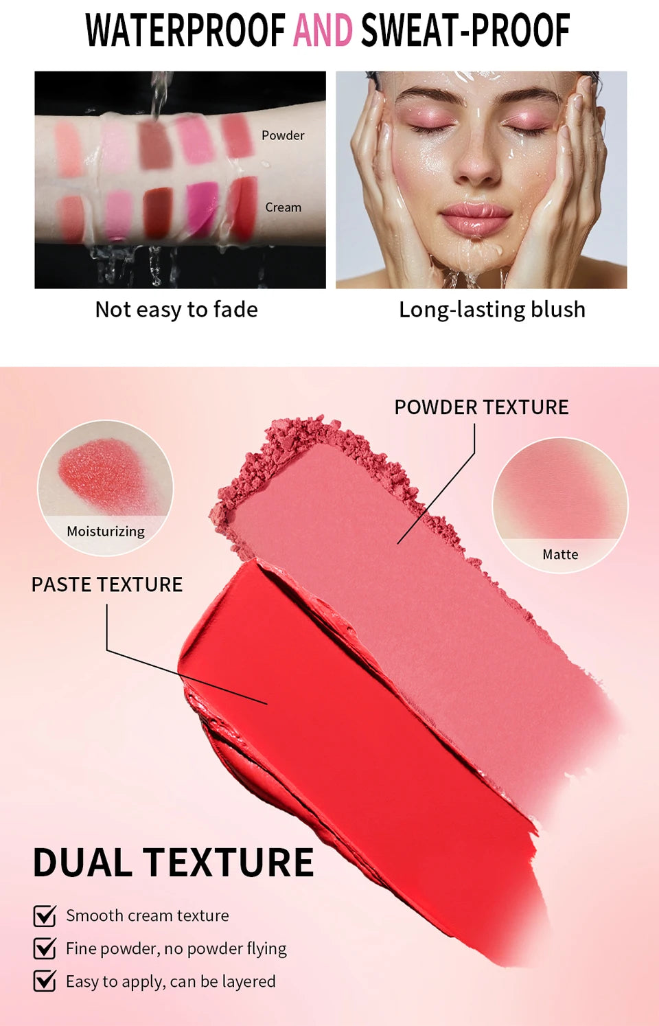 2 em 1 creme & pó blush fosco natural blush paleta de maquiagem dos olhos longa duração alta renderização de cor brilhante mindinho patrick ta blush