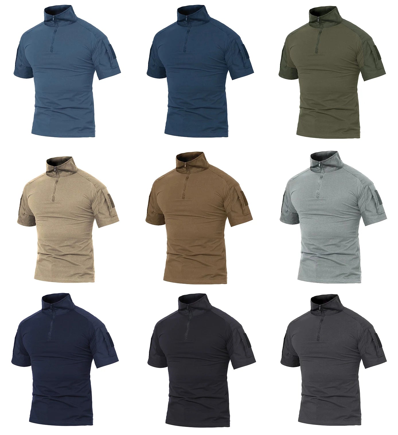 Tacvasen-camiseta de manga curta com bolsos com zíper para homens, roupas de estilo safári, cor sólida, para caminhadas e trabalho, para o verão