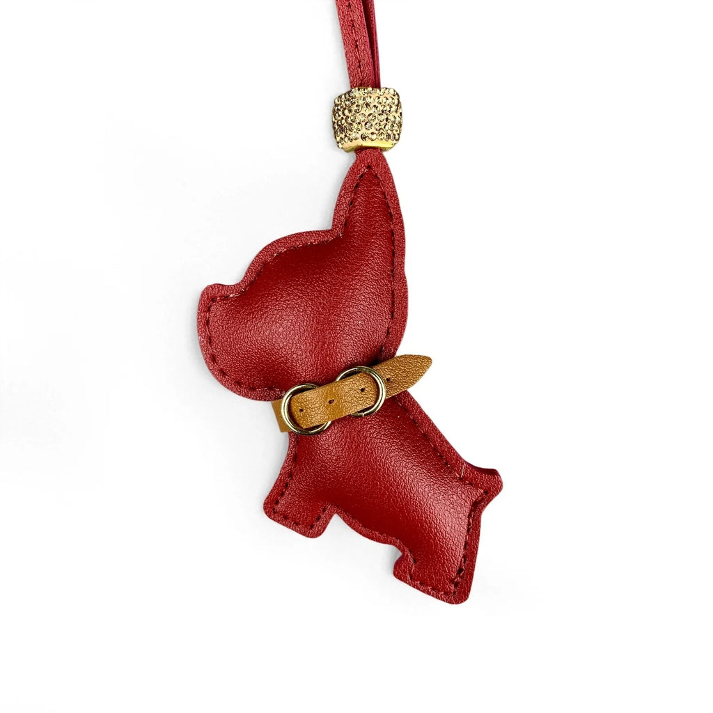 Pingente de Bolsa de Bulldog Francês em Couro PU Artesanal, Acessório de Bolsa de Cachorrinho Fofo com Miçangas de Strass e Coleira Estilosa, Presente Único