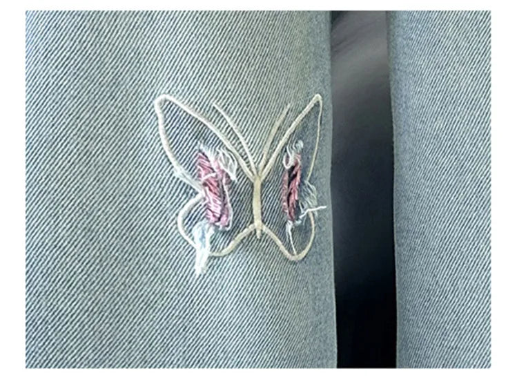 Coreano menina perna larga jeans com lindas borboletas crianças cintura alta solta calças jeans adolescente casual jeans crianças