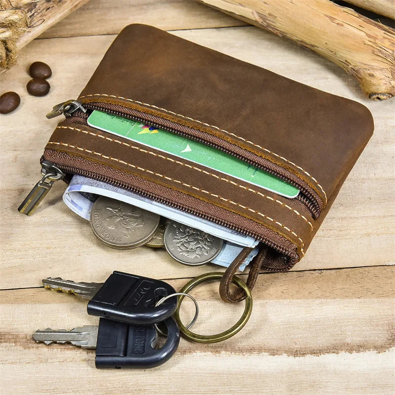 Luufan couro genuíno zíper moeda cartão bolsa de couro real rfid titular do cartão embreagem carteiras slots para homens mulheres mini bolsa fina