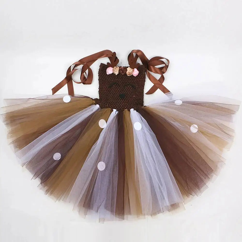 Bebê meninas trajes de veados de natal para crianças flor rena vestidos de princesa crianças natal ano novo ballet tutus outfit com arco