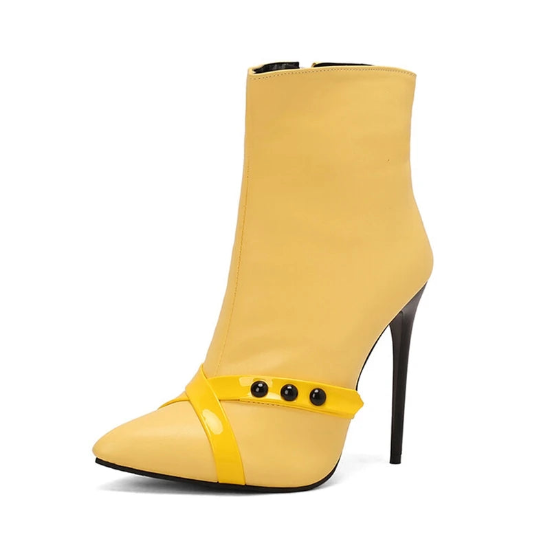 REAVE CAT-Sexy Stiletto Botas de Salto Alto, Botas de Couro, 12cm, Preto, Amarelo, Roxo, Tamanho Grande 44, 45, 46, 47, 48, US15, US16, US17