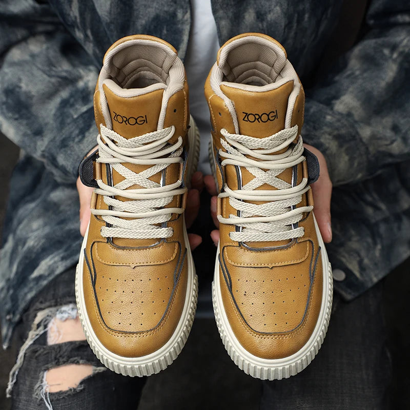 Sapatos masculinos de cano alto de inverno, sapatos esportivos casuais de couro, roupas de trabalho retrô, sapatos esportivos casuais versáteis e modernos