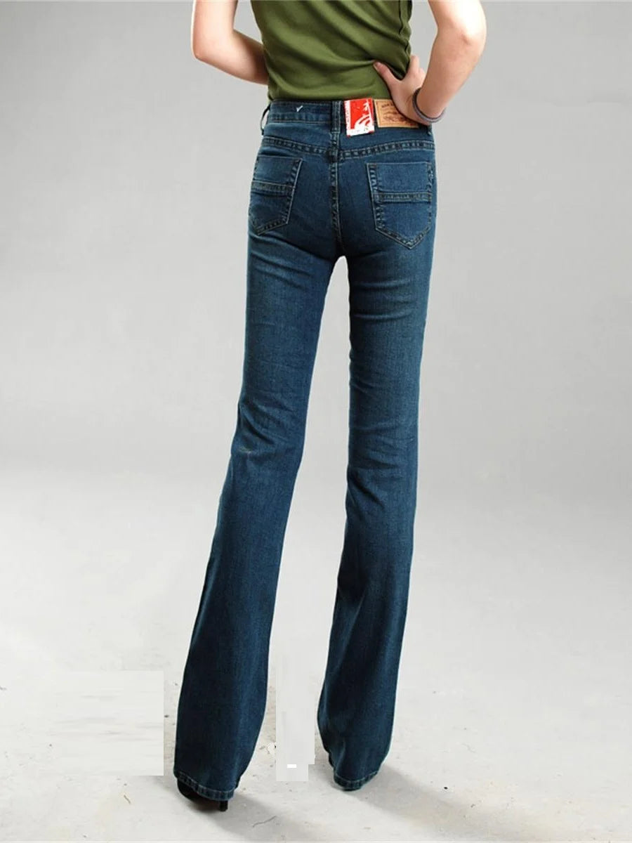 Jeans de cintura média de mulheres, calça casual confortável, elegante, alta qualidade, verão, primavera, verão, 2024