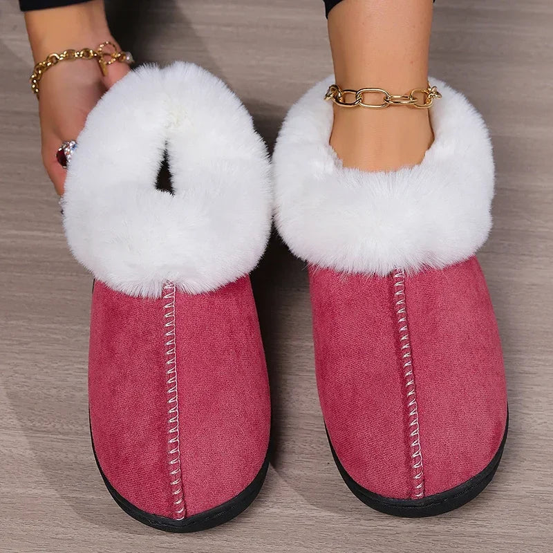 Inverno quente interior flurry chinelos feminino camurça do falso dedo do pé fechado casal chinelos mulher conforto sola macia casa slides mujer