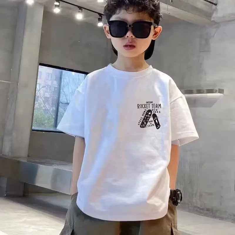 Graffiti impressão camiseta de manga curta infantil, 100% algodão, verão streetwear, meninas tees, crianças tops, roupas de crianças, alta qualidade