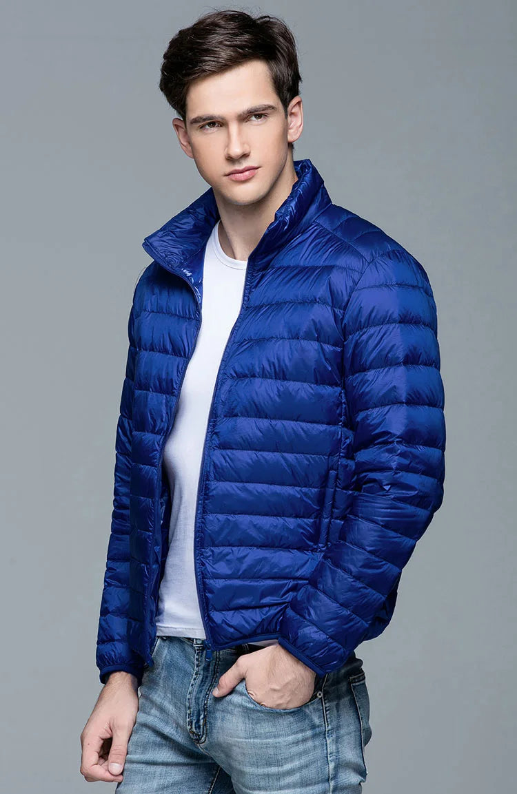Novo outono inverno homem 90% pato para baixo jaqueta ultra leve fino S-3XL primavera jaquetas homens gola outerwear casaco