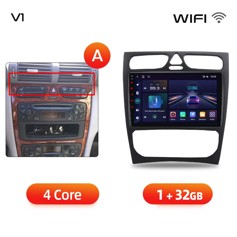 Junsun carplay android auto rádio do carro para mercedes benz classe c w203 c200 c320 c350 clk w209 2000-2005 multimídia inteligente 4g