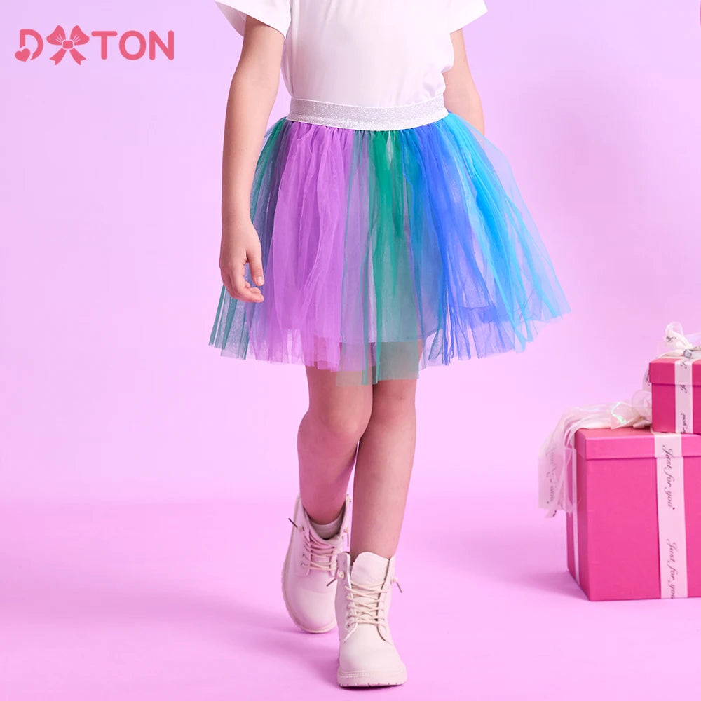Dxton bebê meninas dança tutu saia colorida chiffon emenda crianças dancewear petiskirt tule criança mini saia roupas usar