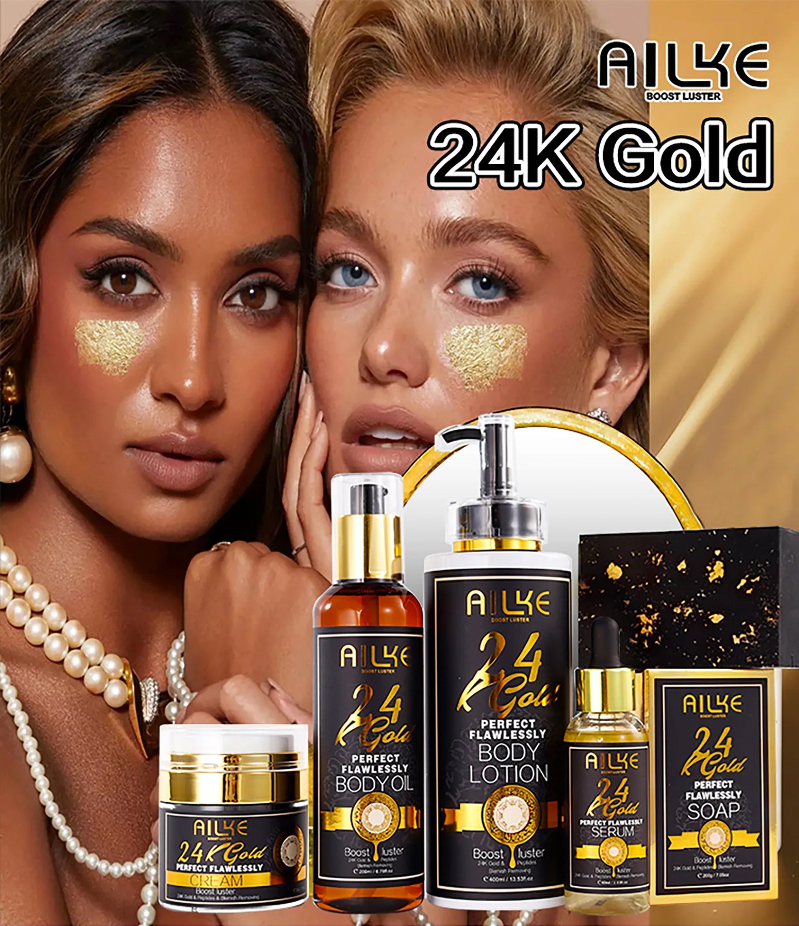 Ailke 24K Ouro Colágeno Creme Articulação Remoção de Manchas Escuras Forte Clareamento Rosto Anti Envelhecimento Conjunto de Cuidados com a Pele