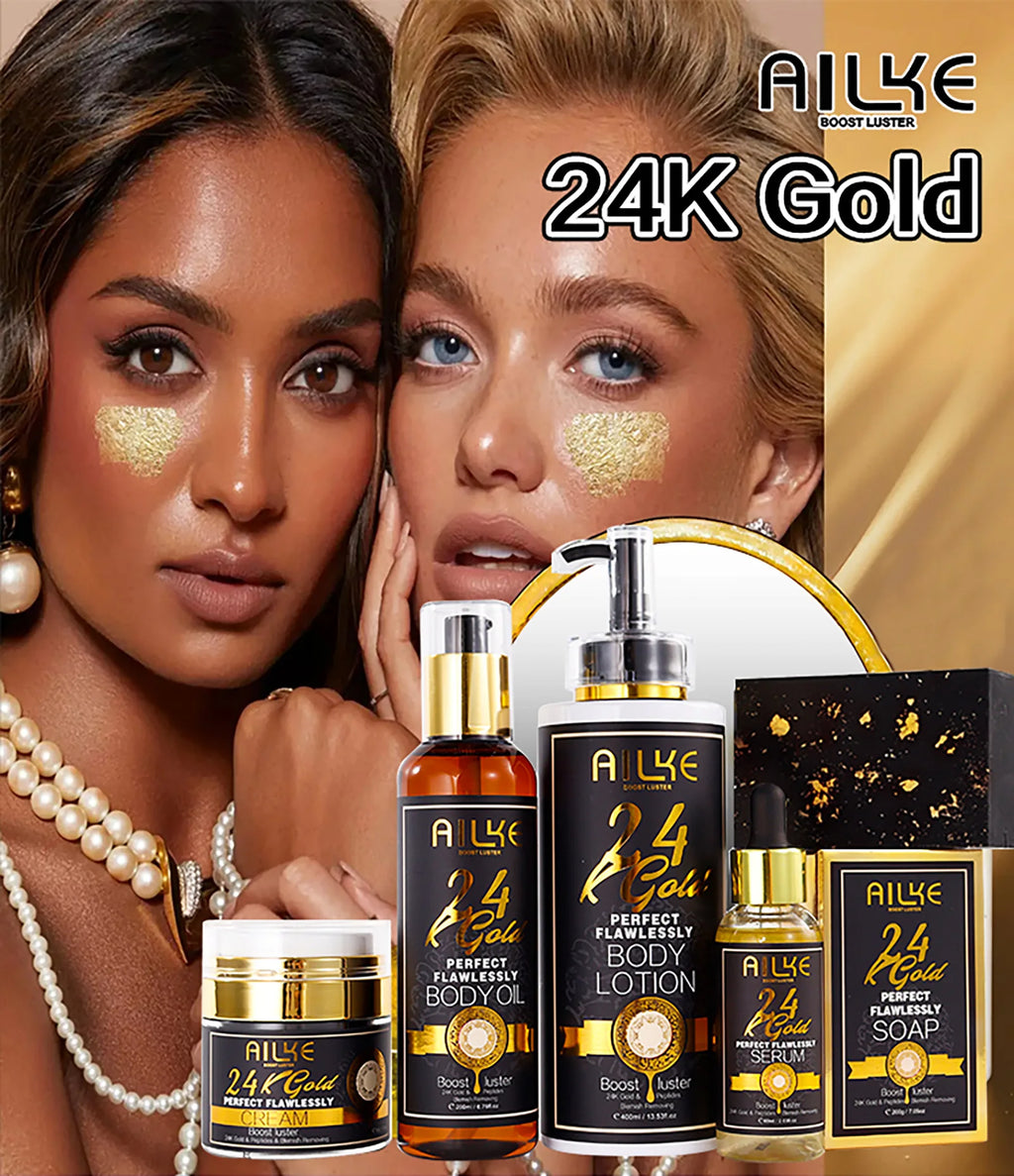 AILKE 24K Glod Alcance de cuidados com a pele impecável, clareador de pele, reduz manchas escuras, melanina, rugas, hidratação, para mulheres e homens