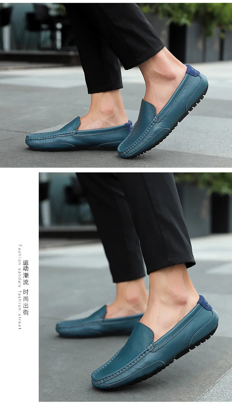 Sapatos de couro masculino luxo na moda casual deslizamento em mocassins formais mocassins italiano preto masculino sapatos de condução tênis plus size