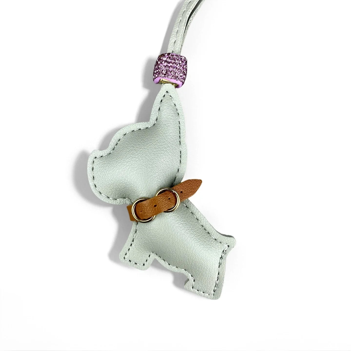 Pingente de Bolsa de Bulldog Francês em Couro PU Artesanal, Acessório de Bolsa de Cachorrinho Fofo com Miçangas de Strass e Coleira Estilosa, Presente Único
