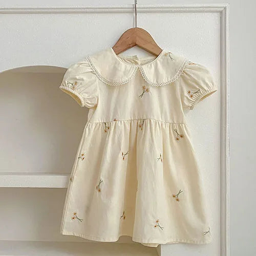 2025 novo verão crianças vestido 2-6 anos crianças vestidos de princesa manga voadora algodão bordado bebê menina vestido de festa irmã roupas