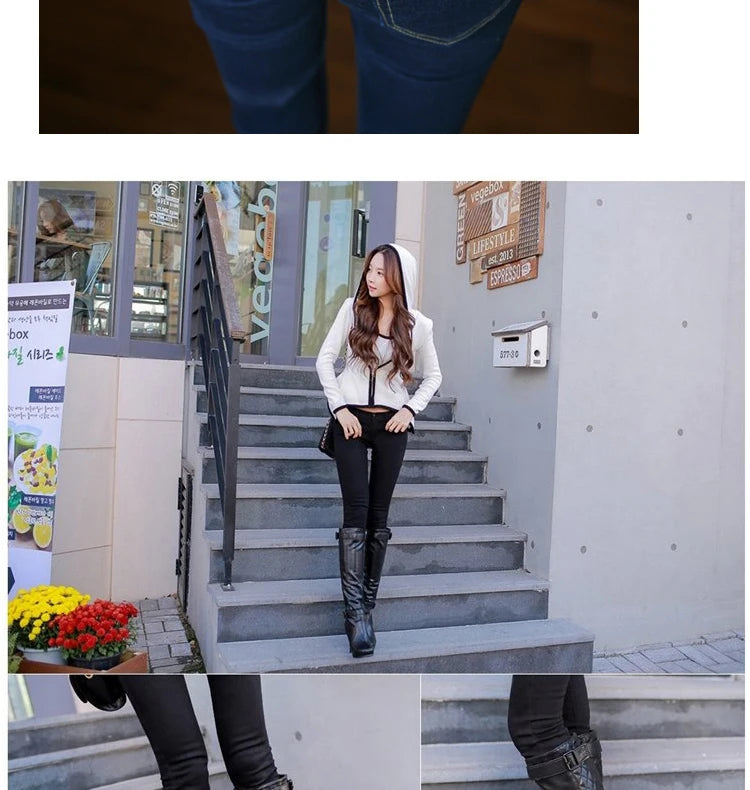 Calça Jeans Fena Skinny de Cintura Baixa Elástica e Esticável para Outono, Calça Longa Preta de Nove Pontos com Efeito Le...