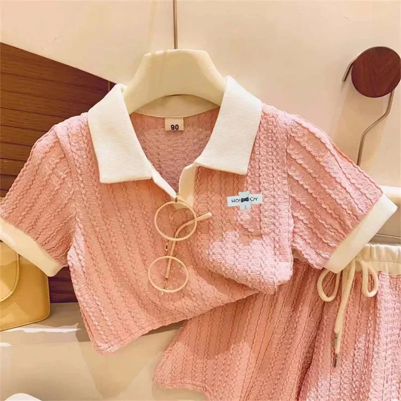 Meninas conjunto de roupas verão crianças bonito doce manga curta topo + shorts 2 pçs roupas crianças conforto casual ternos esportivos 2-10y