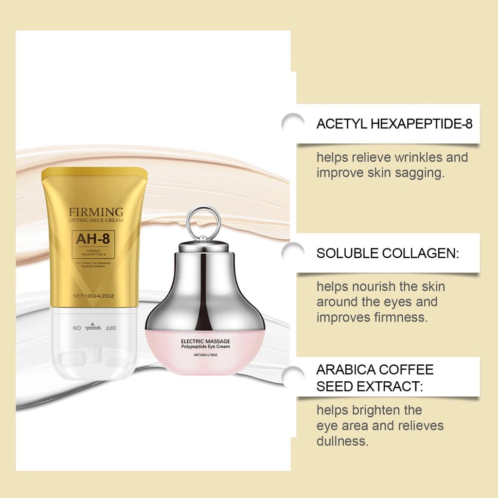 AH-8 pescoço conjunto de cuidados com os olhos massagem elétrica creme para os olhos pescoço loção firmadora linhas finas suaves hidratar apertar revitalizante cuidados com a pele