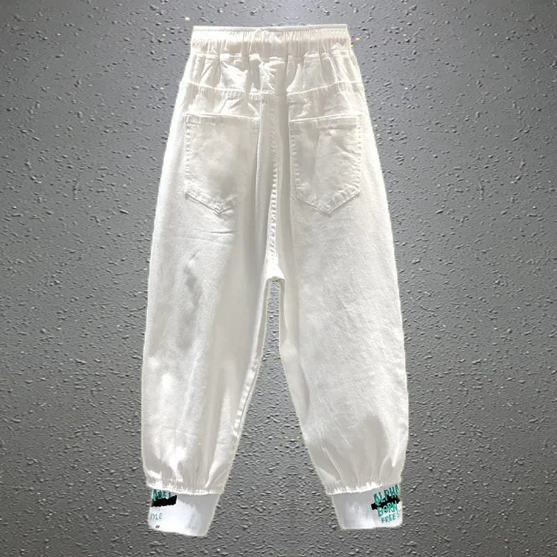 Jeans rasgado feminino, calça estampada com letras de rock feminino, calça de verão, Capris BF Jeans, rua alta, novo