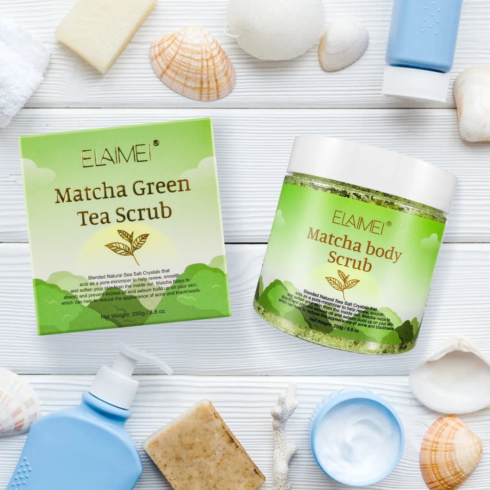 Matcha e sal do Himalaia e açafrão corporal, clareamento, anti-oxidação, reduz a acne, espinhas, iluminar o tom da pele