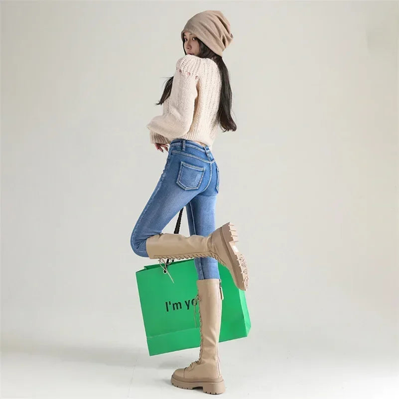 Inverno senhora térmica quente jeans de pelúcia magro estiramento jeans senhora fino ajuste lápis calças meninas perna reta denim