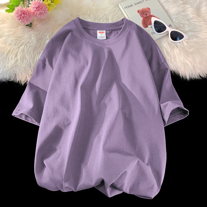 Novo verão masculino t camisa moda sólida básico solto hip hop manga curta camisetas para homens feminino casual algodão streetwear topo t