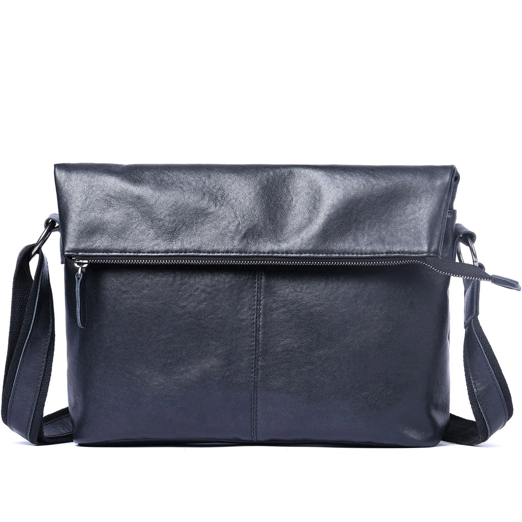 Bolsa de Ombro Masculina em Couro Genuíno, Bolsa Transversal para Laptop, Couro Bovino de Camada Superior, Couro Vegetal, Moda Casual