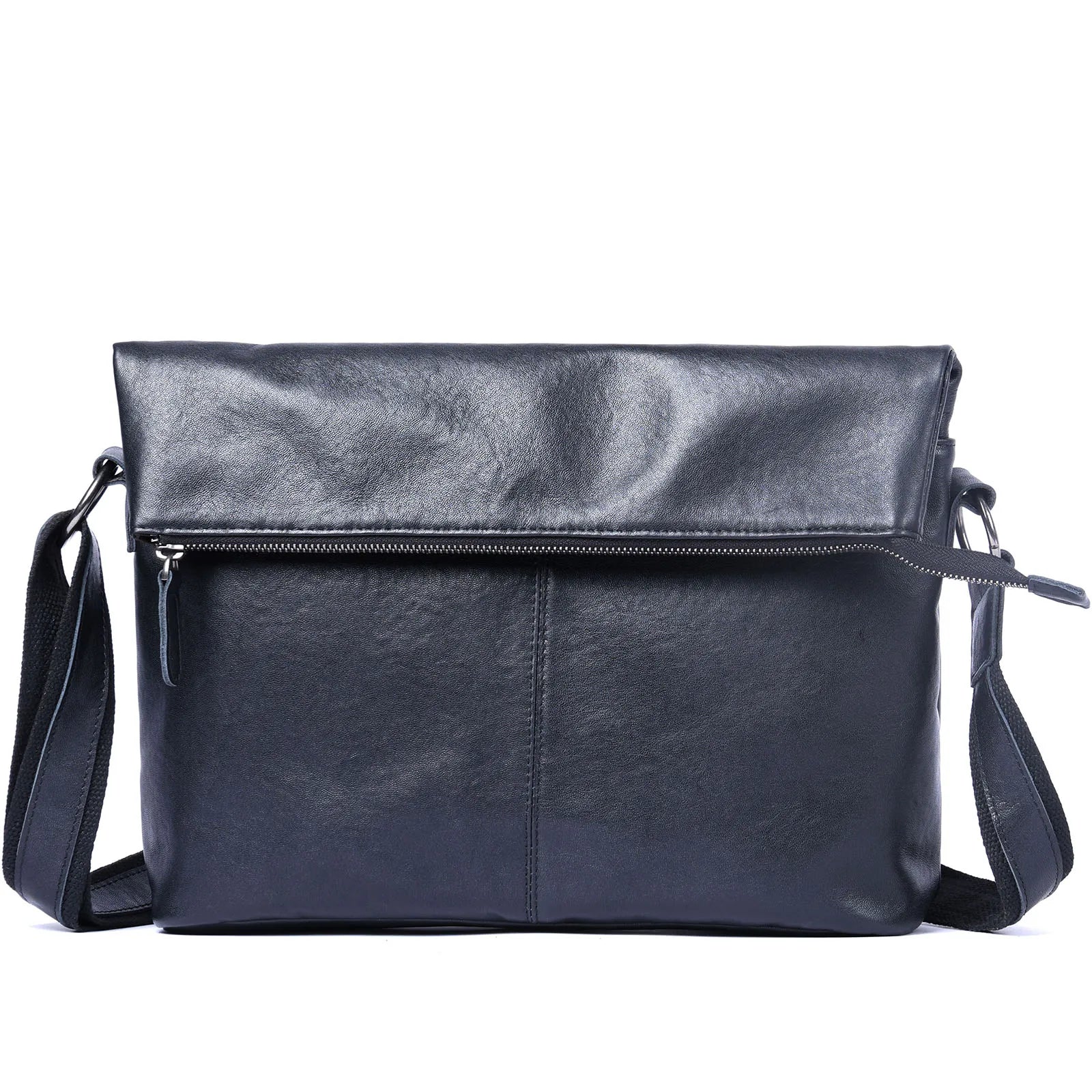 Bolsa de Ombro Masculina em Couro Genuíno, Bolsa Transversal para Laptop, Couro Bovino de Camada Superior, Couro Vegetal, Moda Casual