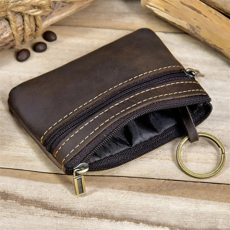 Luufan couro genuíno zíper moeda cartão bolsa de couro real rfid titular do cartão embreagem carteiras slots para homens mulheres mini bolsa fina