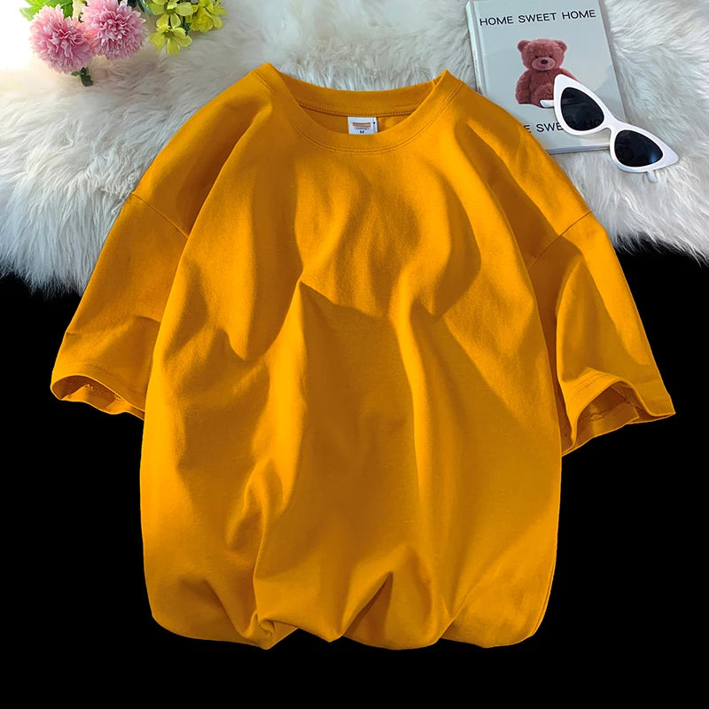 Novo verão masculino t camisa moda sólida básico solto hip hop manga curta camisetas para homens feminino casual algodão streetwear topo t