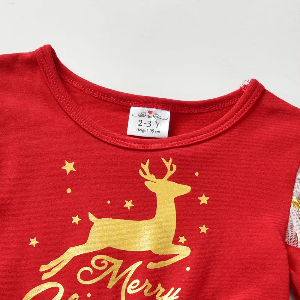 DXTON-Girls' Sequin Elk Dress, Roupa de Criança, Princess Party Dress, Manga Voadora, Inverno, Natal, Ano Novo, Bebé, 2022