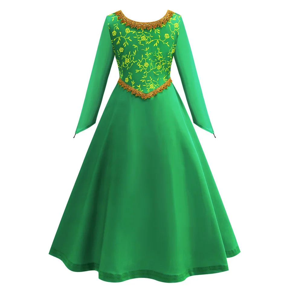 Fantasia fiona cosplay meninas vestido verde roupas dos desenhos animados monstro traje disfarce crianças role play roupas de halloween crianças