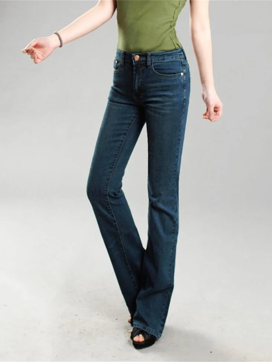 Jeans de cintura média de mulheres, calça casual confortável, elegante, alta qualidade, verão, primavera, verão, 2024