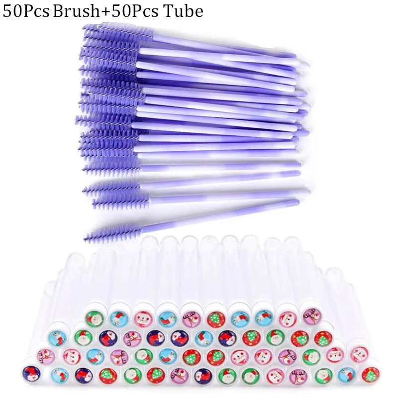 20/50 pçs reutilizável natal escova de cílios tubo falso rímel varinhas à prova de poeira sobrancelha escova recipiente lash extensão maquiagem ferramenta