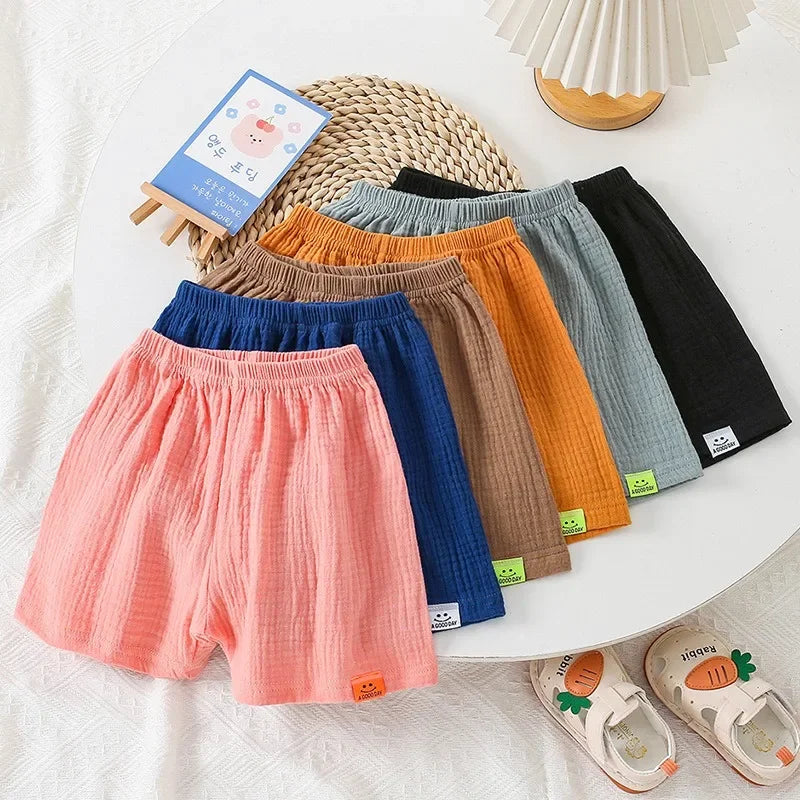 Moda algodão cor sólida crianças shorts infantil estilo coreano verão praia calças curtas inferior para crianças roupas meninas meninos 4-12y
