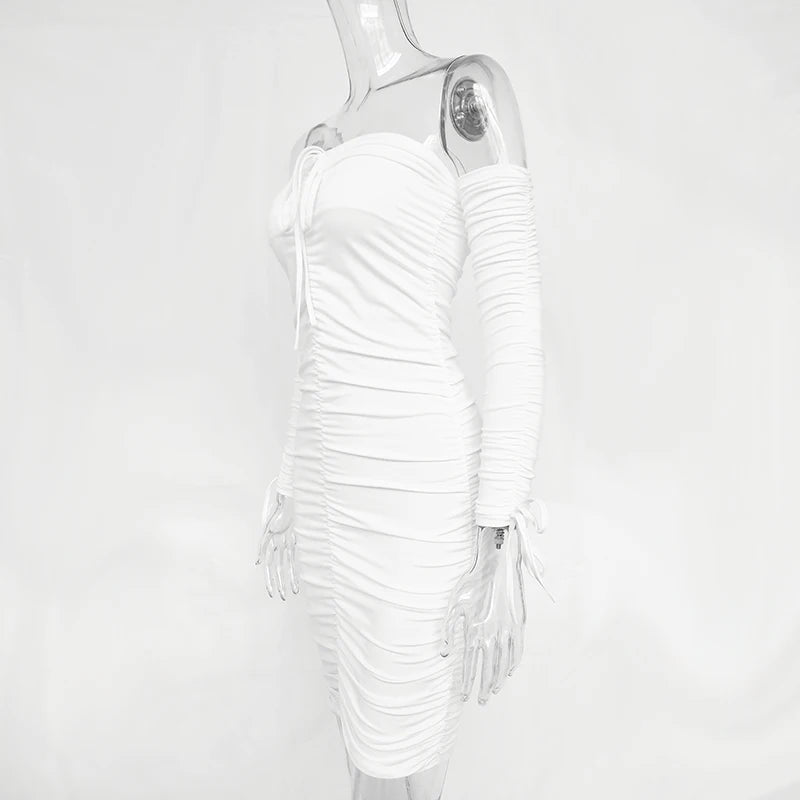 Articat feminino outono inverno bandage vestido feminino 2022 sexy fora do ombro manga longa magro elástico bodycon vestidos de festa