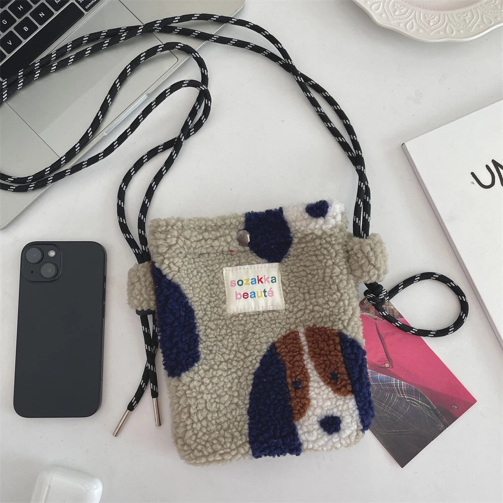 Novo ponto de pelúcia crossbody sacos para mulheres bonito rosa bolsa de ombro bolsas bolsa de telefone portátil
