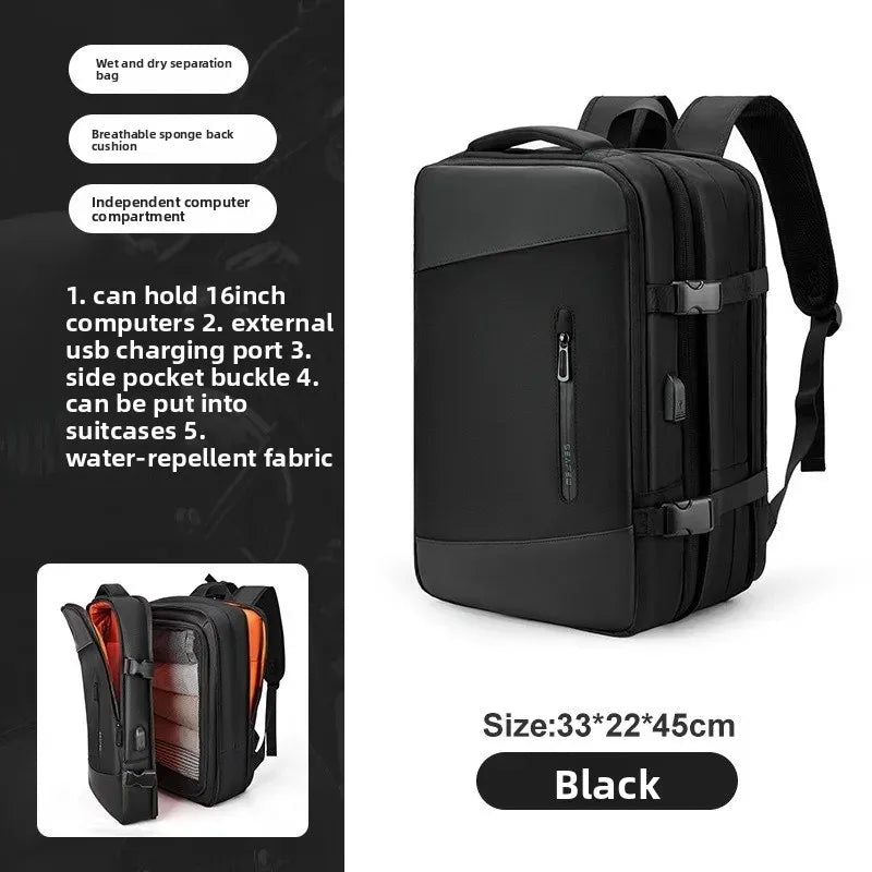 Mochila de viagem expansível de grande capacidade, bolsa de ombro dupla para viagens de negócios, montanhismo e transporte de computador