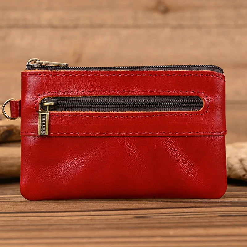 Luufan couro genuíno zíper moeda cartão bolsa de couro real rfid titular do cartão embreagem carteiras slots para homens mulheres mini bolsa fina