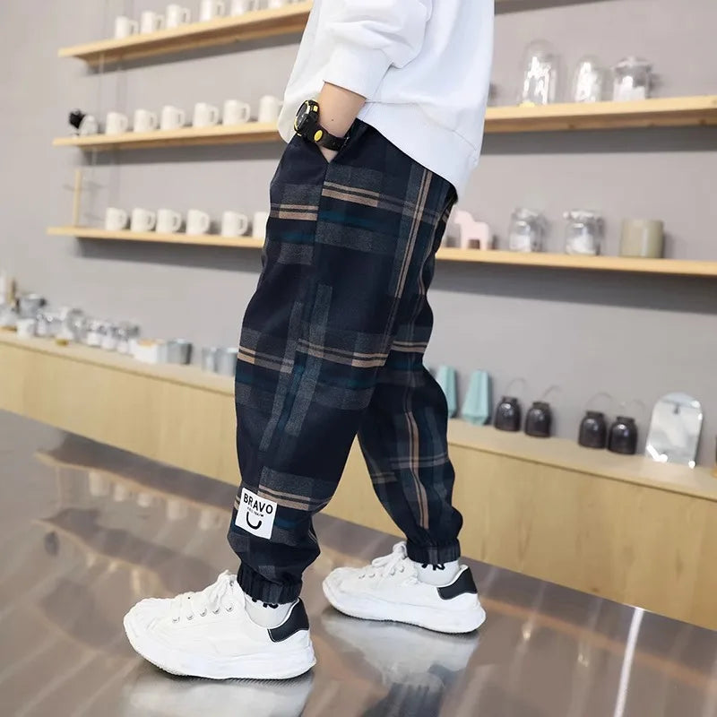 2024 moda meninos algodão xadrez calças primavera outono da criança casual crianças calças soltas moletom para adolescentes roupas
