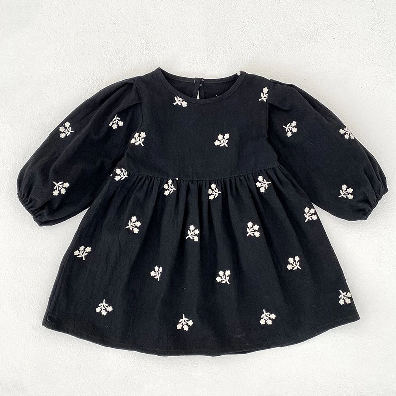 2026 nova primavera meninas vestido de princesa crianças estilo coreano bordado roupas 2-6yrs manga comprida algodão crianças vestido de festa