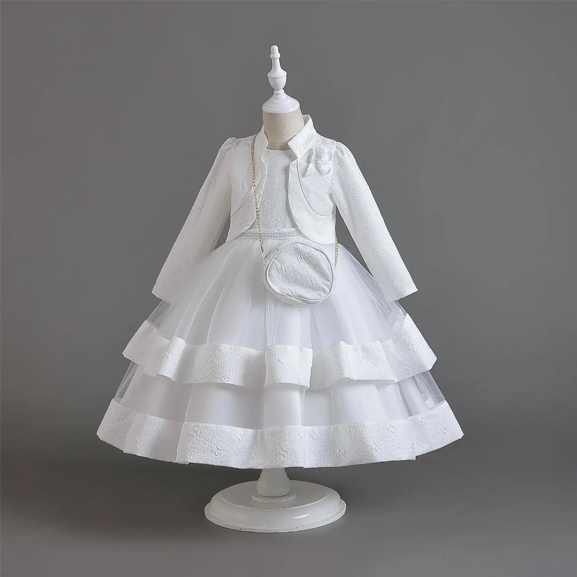 Novo outono/inverno vestido de festa de manga longa elegante menina bordado vestido de desempenho de natal saco de presente para crianças de 3 a 11 anos