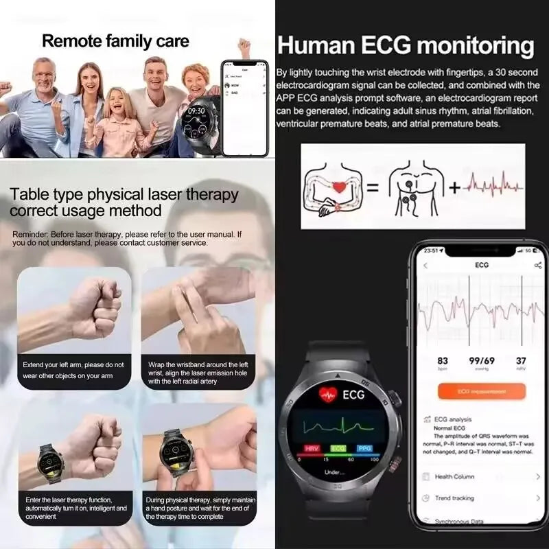 2025 novo tratamento a laser corpo e coração relógio inteligente masculino ecg + ppg ácido úrico gordura no sangue bluetooth chamada rastreador de saúde relógios inteligentes