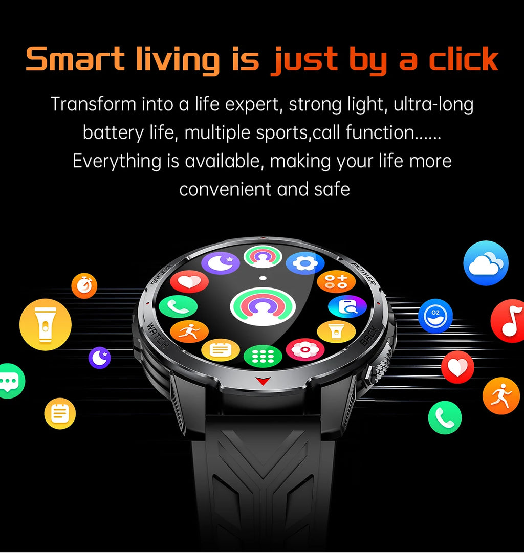 Relógios Inteligentes LIGE Novos com Bateria de 1100mAh para Homens, Esportes ao Ar Livre, Lanterna LED, Bússola, Relógio Inteligente Masculino com Chamada Bluetooth