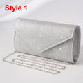 Bolsa de Noite Prateada com Glitter para Mulheres, Elegante e Fashion, Bolsa Longa com Cadeado, Clutch para Casamentos e Festas