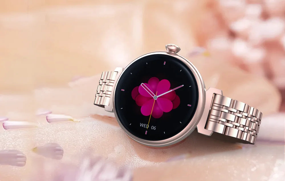 Amoled tela hd azul dente chamada smartwatch feminino relógios inteligentes à prova dwaterproof água esportes monitor de saúde freqüência cardíaca notificação mensagem