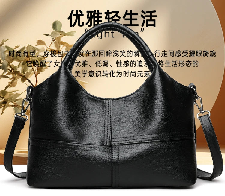 Bolsa, bolsa feminina, 2025 nova bolsa de couro macio moderna e simples, bolsa mãe de meia-idade, versátil de ombro único cr