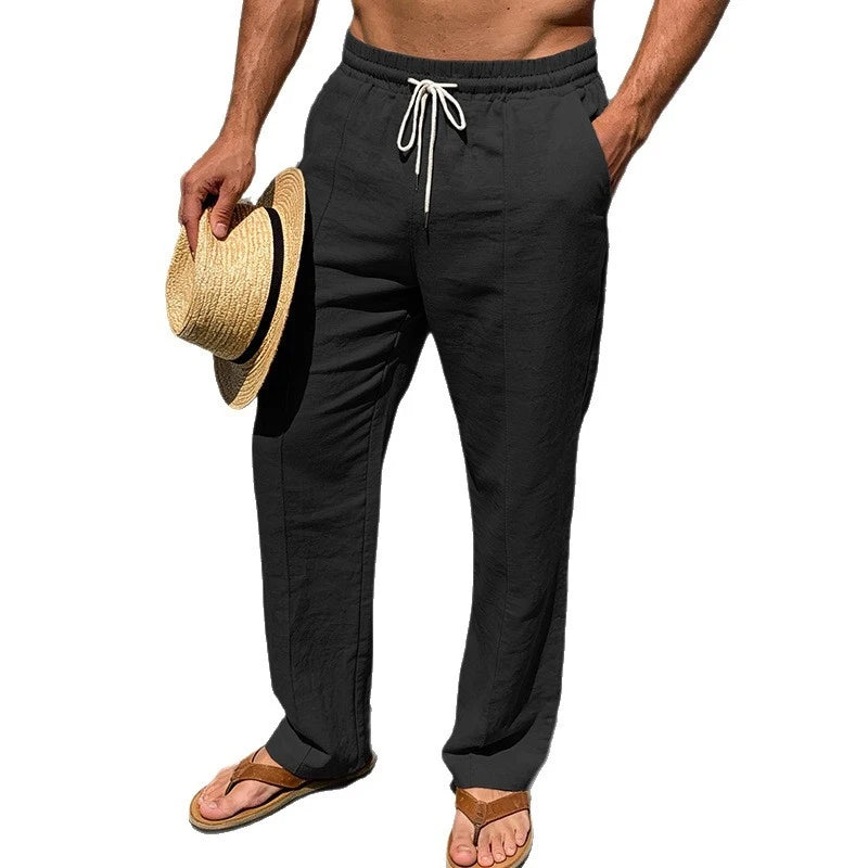 Calças de Linho Americanas Novas Primavera 2026, Tecido Leve e Respirável, Estilo Casual Solto, Cintura com Cordão, Perfeitas para Uso Diário