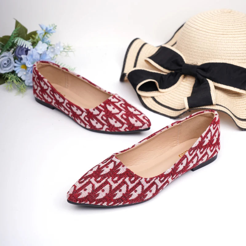 Designer de luxo sapatos baixos de pano para senhoras, toe slip-ons redondos para pé largo 44-32 2023, mocassins pretos, mocassins de balé, recém-chegados