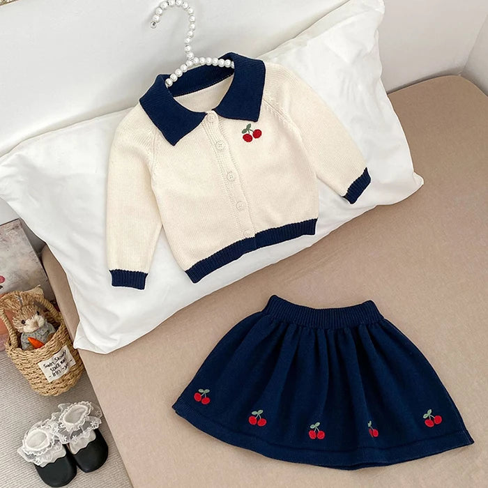 2025 novo outono 0-5yrs bebê meninas conjunto de roupas manga comprida malha cardigan casaco + saia curta crianças roupas de malha terno